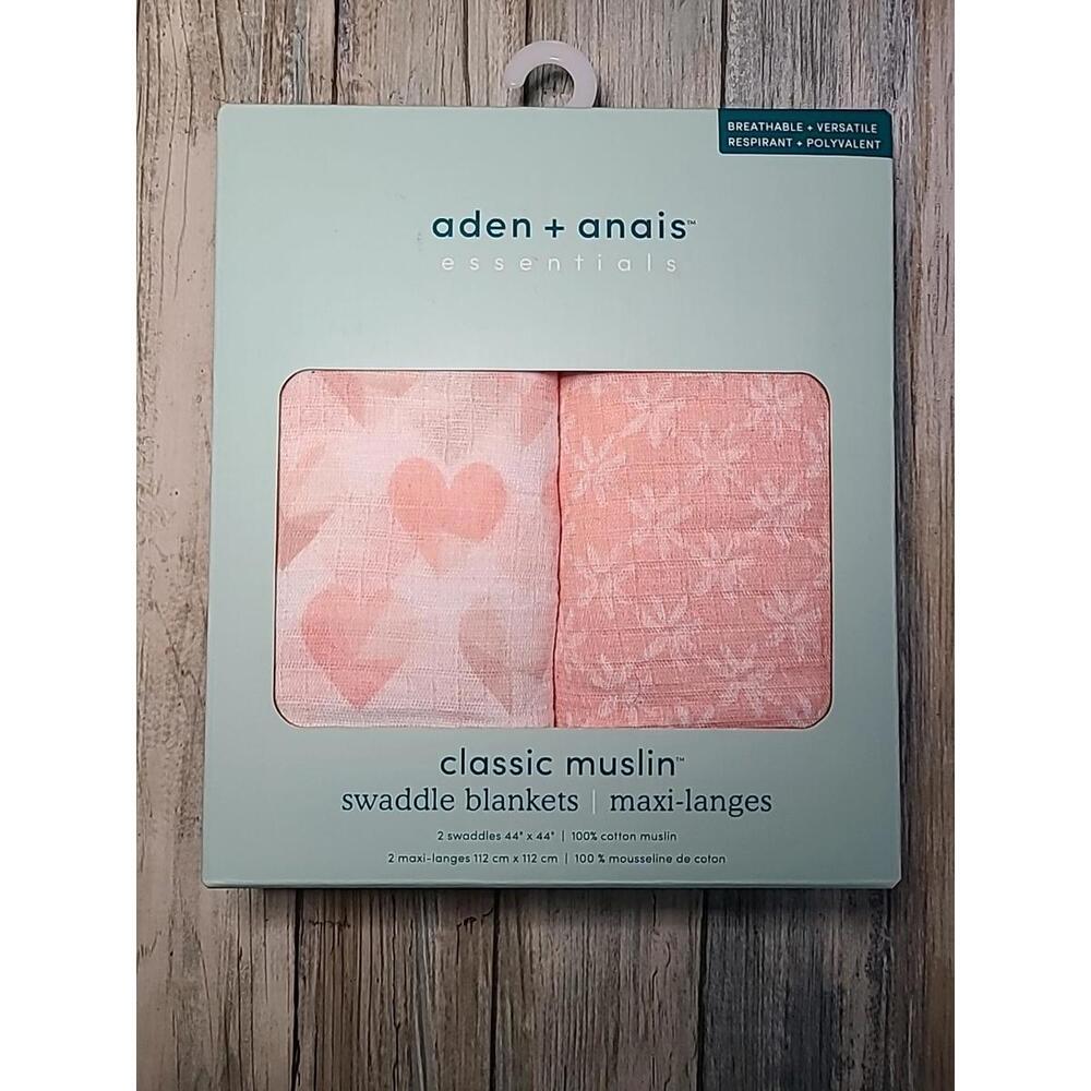 Aden + Anais Piece Of My Heart 2 Pack 100% Cotton Muslin Swaddle Blankets Sealed